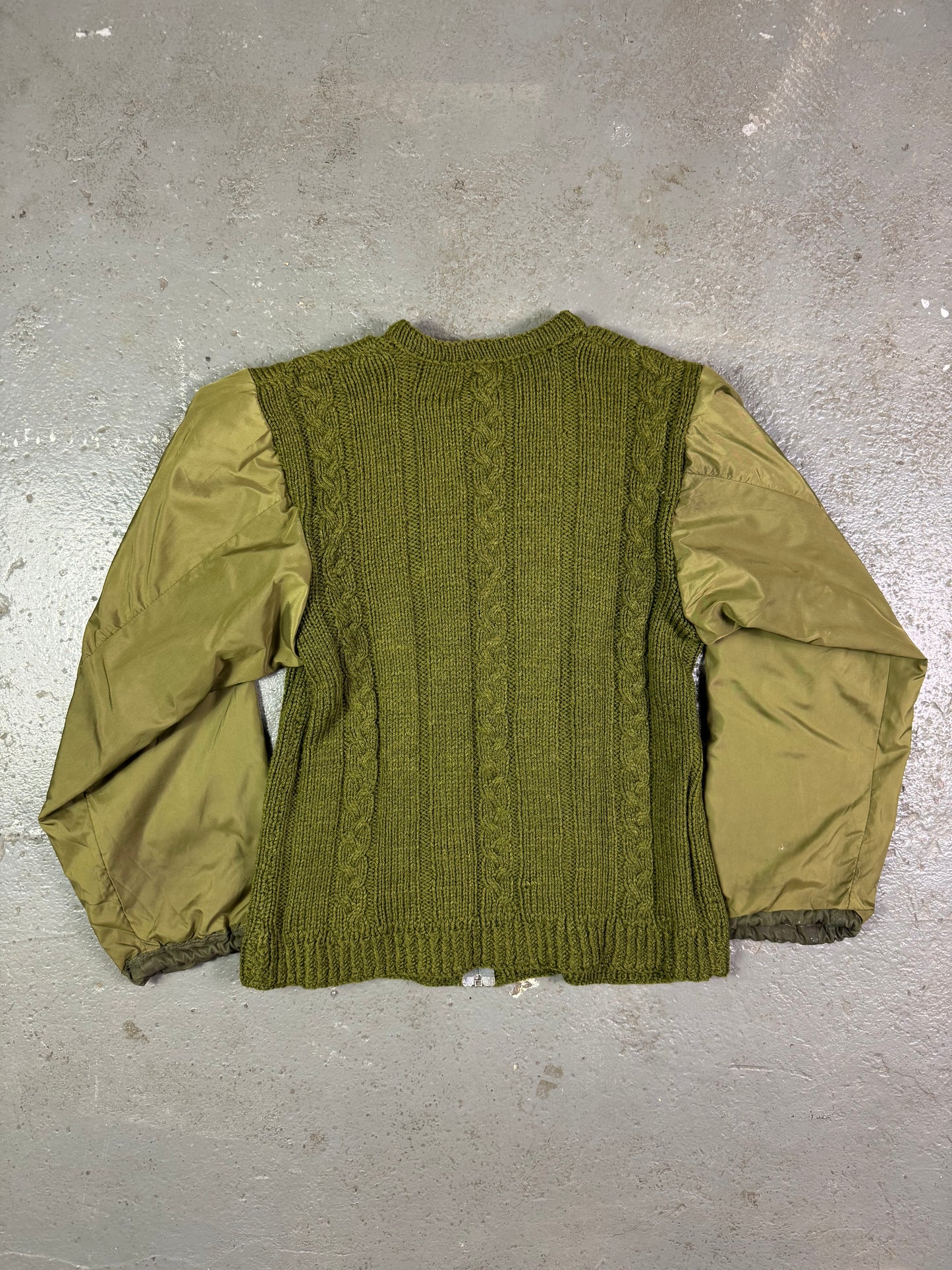 Hand-knit Wool Sweater With Nylon Military Sleeves